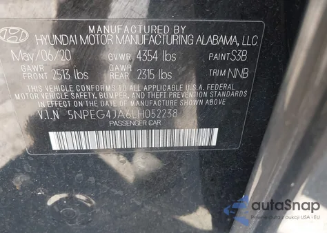 2020 Hyundai Sonata Se from USA, damaged, VIN 5NPEG4JA6LH052238